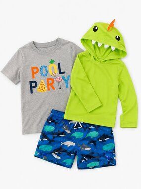 Cat & Jack Toddler Swim Set 18M-2T | Rash Guard Swim Trunks Pool Party Shirt 3 P